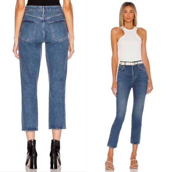AGOLDE 90s High Rise Medium Wash Denim Button Fly Ankle Crop Straight Jeans 27 - Picture 5 of 13